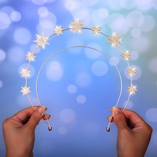 Tweruna Gold Halo Headband - Crystal Star Halo Crown, 4.9 Inches Gold Rhinestone Goddess Headpiece for Women Bridal Wedding Cosplay Party Avelisse