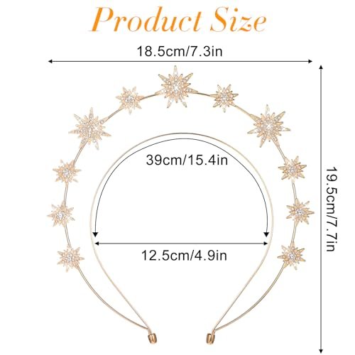 Tweruna Gold Halo Headband - Crystal Star Halo Crown, 4.9 Inches Gold Rhinestone Goddess Headpiece for Women Bridal Wedding Cosplay Party Avelisse