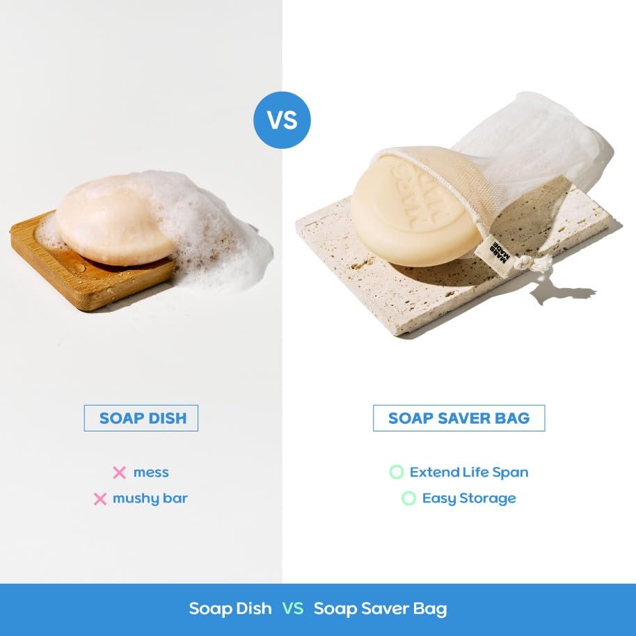 MARS MADE PLA Mesh Soap Saver - Plant-Based Exfoliating Net Bag for Shampoo, Conditioner & Body Bars - Travel-Friendly Foaming Shower Soap Scrubber Pouch with Breathable Mesh & Hanging Loop - görsel 6