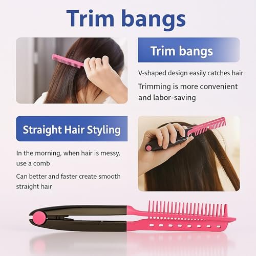 2-Pack Hair Straightening Comb Set - Flat Iron Comb for Beautiful Tresses, Straightener Comb with Firm Grip, Ideal for Knotty, Styling, for Straight Hair (Pink & Rose Red) - görsel 3