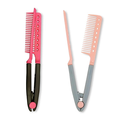 2-Pack Hair Straightening Comb Set - Flat Iron Comb for Beautiful Tresses, Straightener Comb with Firm Grip, Ideal for Knotty, Styling, for Straight Hair (Pink & Rose Red)