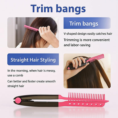 2-Pack Hair Straightening Comb Set - Flat Iron Comb for Beautiful Tresses, Straightener Comb with Firm Grip, Ideal for Knotty, Styling, for Straight Hair (Pink & Rose Red)