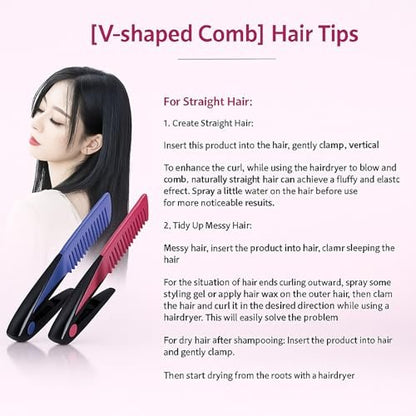 2-Pack Hair Straightening Comb Set - Flat Iron Comb for Beautiful Tresses, Straightener Comb with Firm Grip, Ideal for Knotty, Styling, for Straight Hair (Pink & Rose Red)