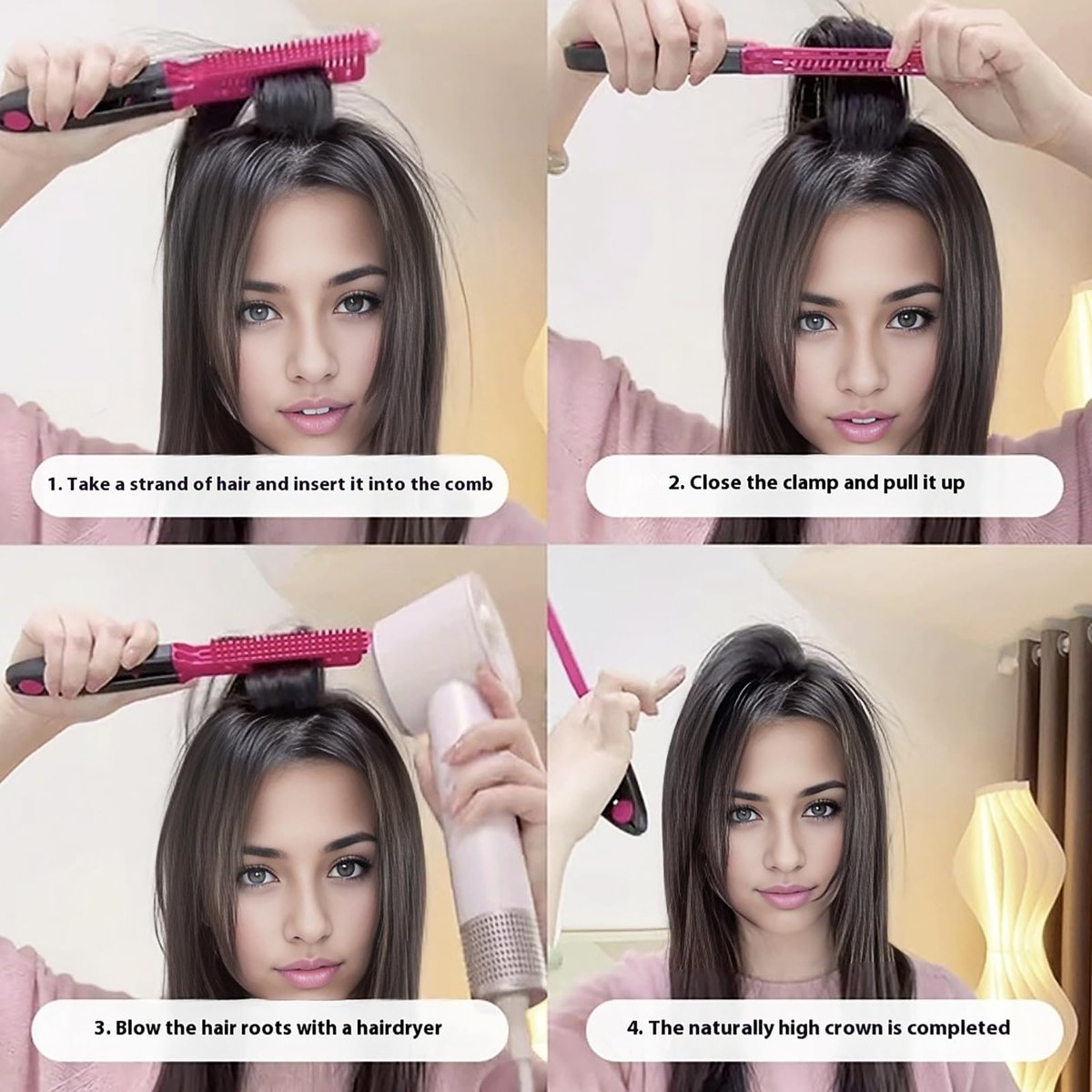 2-Pack Hair Straightening Comb Set - Flat Iron Comb for Beautiful Tresses, Straightener Comb with Firm Grip, Ideal for Knotty, Styling, for Straight Hair (Pink & Rose Red) - görsel 12