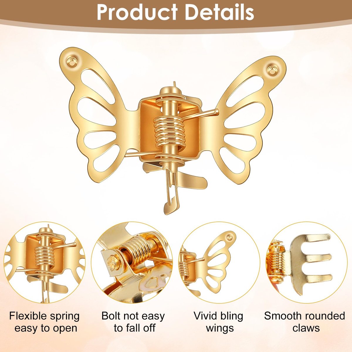 40Pcs Gold Butterfly Hair Clips for Women – Hollow Butterfly Metal Claw Clips, Strong Hold Jaw Clip for Fashion Styling - görsel 11