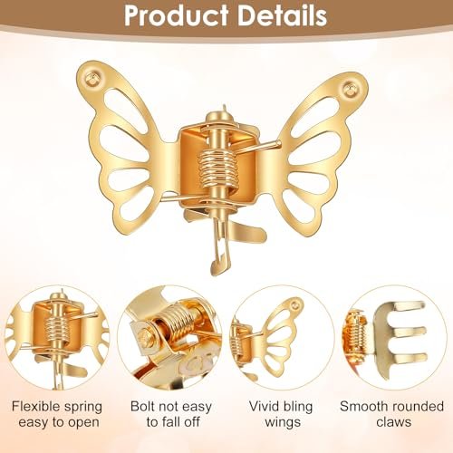 40Pcs Gold Butterfly Hair Clips for Women – Hollow Butterfly Metal Claw Clips, Strong Hold Jaw Clip for Fashion Styling - görsel 12