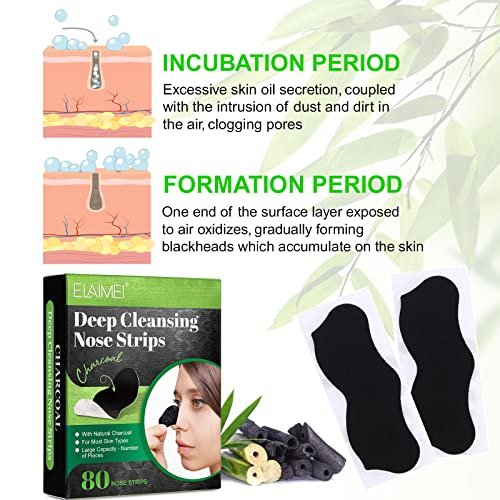JWBVCTCR Pore Strips - Natural Charcoal Deep Cleansing Nose Strips for Blackhead Removal, 80 Count - görsel 6