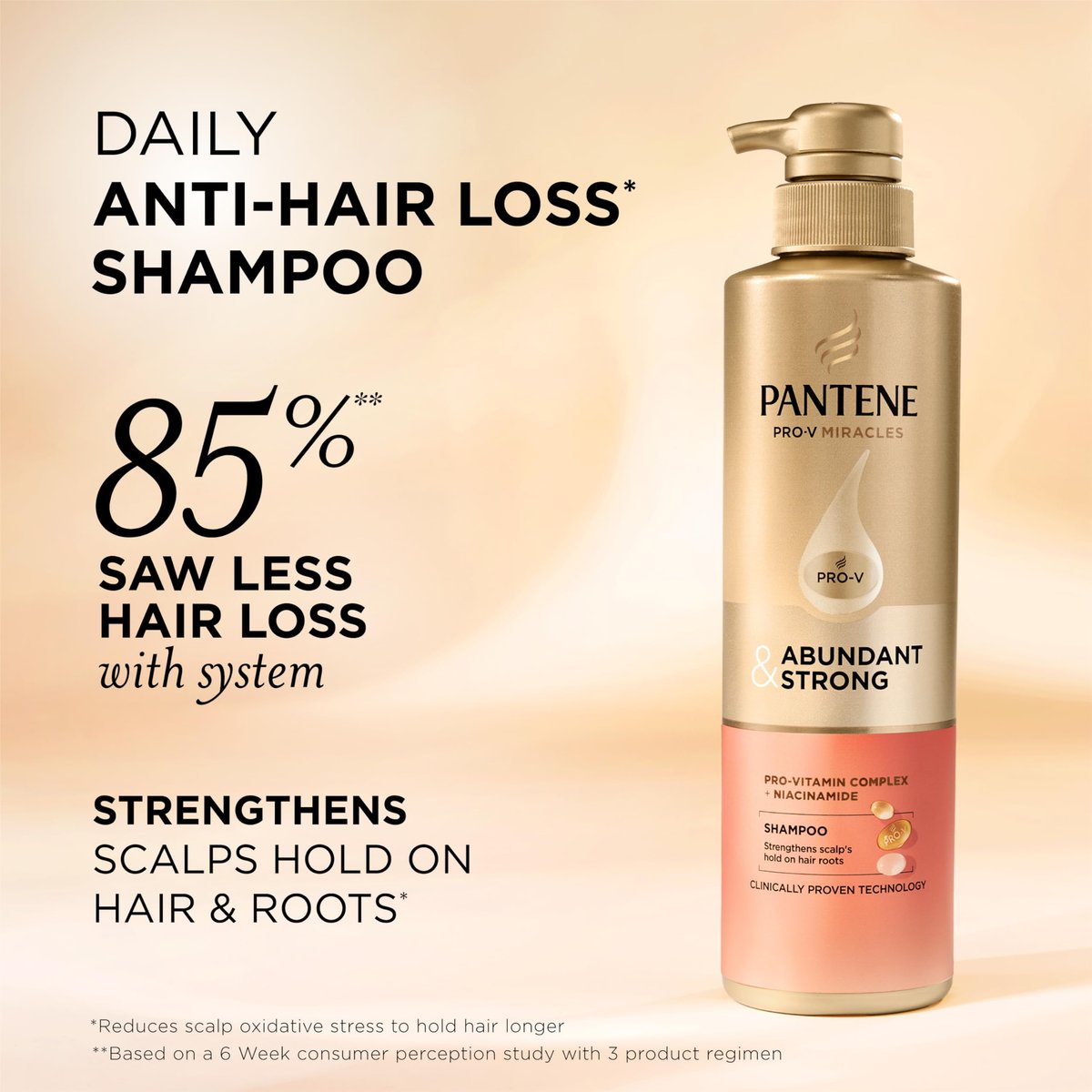 Pantene Abundant & Strong Shampoo - Strengthens Scalp's Hold on Hair Roots, 13.5 oz Avelisse