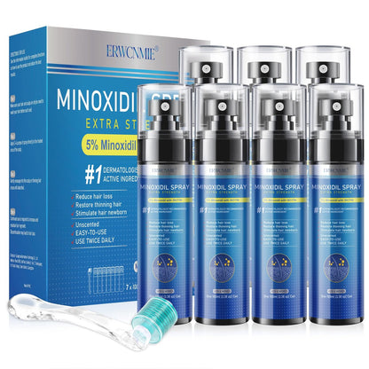 5% Minoxidil Spray for Men and Women - Extra Strength Hair & Beard Growth Treatment with Biotin, 7-Pack (11-Month Supply) Avelisse