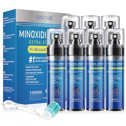 5% Minoxidil Spray for Men and Women - Extra Strength Hair & Beard Growth Treatment with Biotin, 7-Pack (11-Month Supply) Avelisse