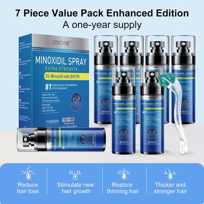 5% Minoxidil Spray for Men and Women - Extra Strength Hair & Beard Growth Treatment with Biotin, 7-Pack (11-Month Supply) Avelisse