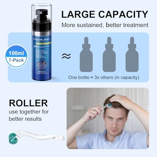 5% Minoxidil Spray for Men and Women - Extra Strength Hair & Beard Growth Treatment with Biotin, 7-Pack (11-Month Supply) Avelisse