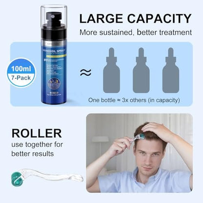 5% Minoxidil Spray for Men and Women - Extra Strength Hair & Beard Growth Treatment with Biotin, 7-Pack (11-Month Supply) Avelisse