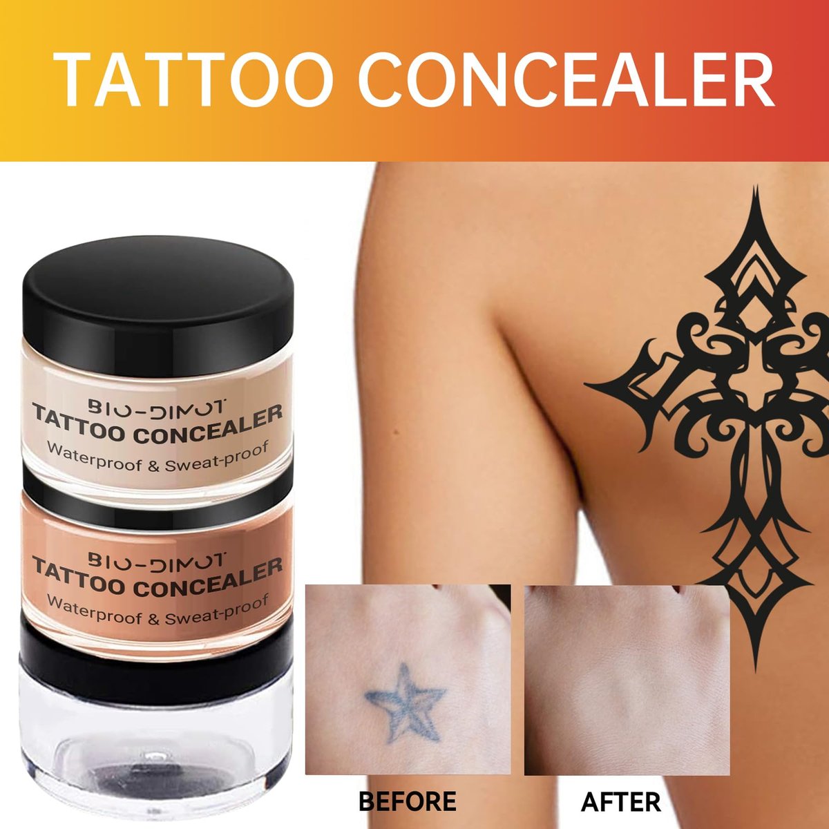 BIO-Dimot Tattoo Cover Up Makeup - Waterproof Full Coverage Body Foundation, Long-Lasting Concealer for Tattoos, Scars & Birthmarks, Natural Skin Tone Match (0.68 oz) Avelisse