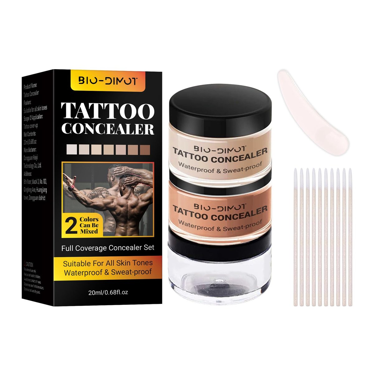 BIO-Dimot Tattoo Cover Up Makeup - Waterproof Full Coverage Body Foundation, Long-Lasting Concealer for Tattoos, Scars & Birthmarks, Natural Skin Tone Match (0.68 oz) Avelisse