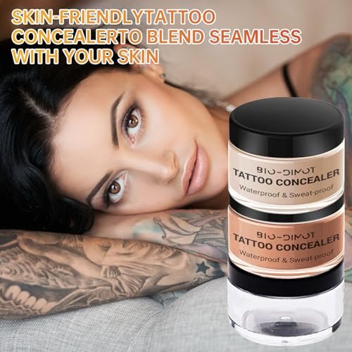 BIO-Dimot Tattoo Cover Up Makeup - Waterproof Full Coverage Body Foundation, Long-Lasting Concealer for Tattoos, Scars & Birthmarks, Natural Skin Tone Match (0.68 oz) Avelisse