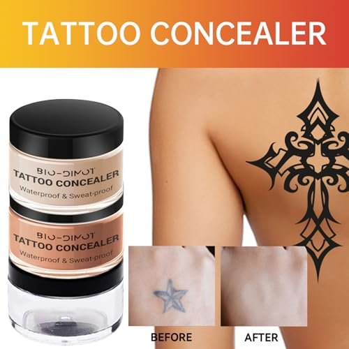 BIO-Dimot Tattoo Cover Up Makeup - Waterproof Full Coverage Body Foundation, Long-Lasting Concealer for Tattoos, Scars & Birthmarks, Natural Skin Tone Match (0.68 oz) Avelisse