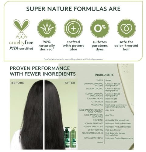 Super Nature Shampoo and Conditioner Set – Sulfate Free, Paraben Free Hydrating Hair Care Duo with Aloe for Dry, Damaged, Curly, or Color Treated Hair (2 Pack, 16 fl oz Each) Avelisse