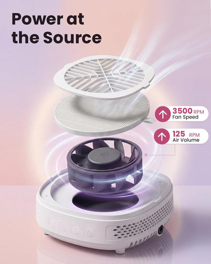 Voltrish Nail Dust Collector - Professional Vacuum Fan for Nail Tech, Quiet & Compact Dust Extractor for Nail Drill, Portable Accessory for DIY Artists (White)