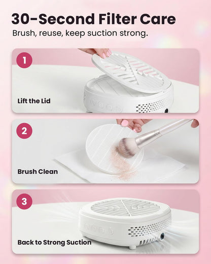 Voltrish Nail Dust Collector - Professional Vacuum Fan for Nail Tech, Quiet & Compact Dust Extractor for Nail Drill, Portable Accessory for DIY Artists (White)