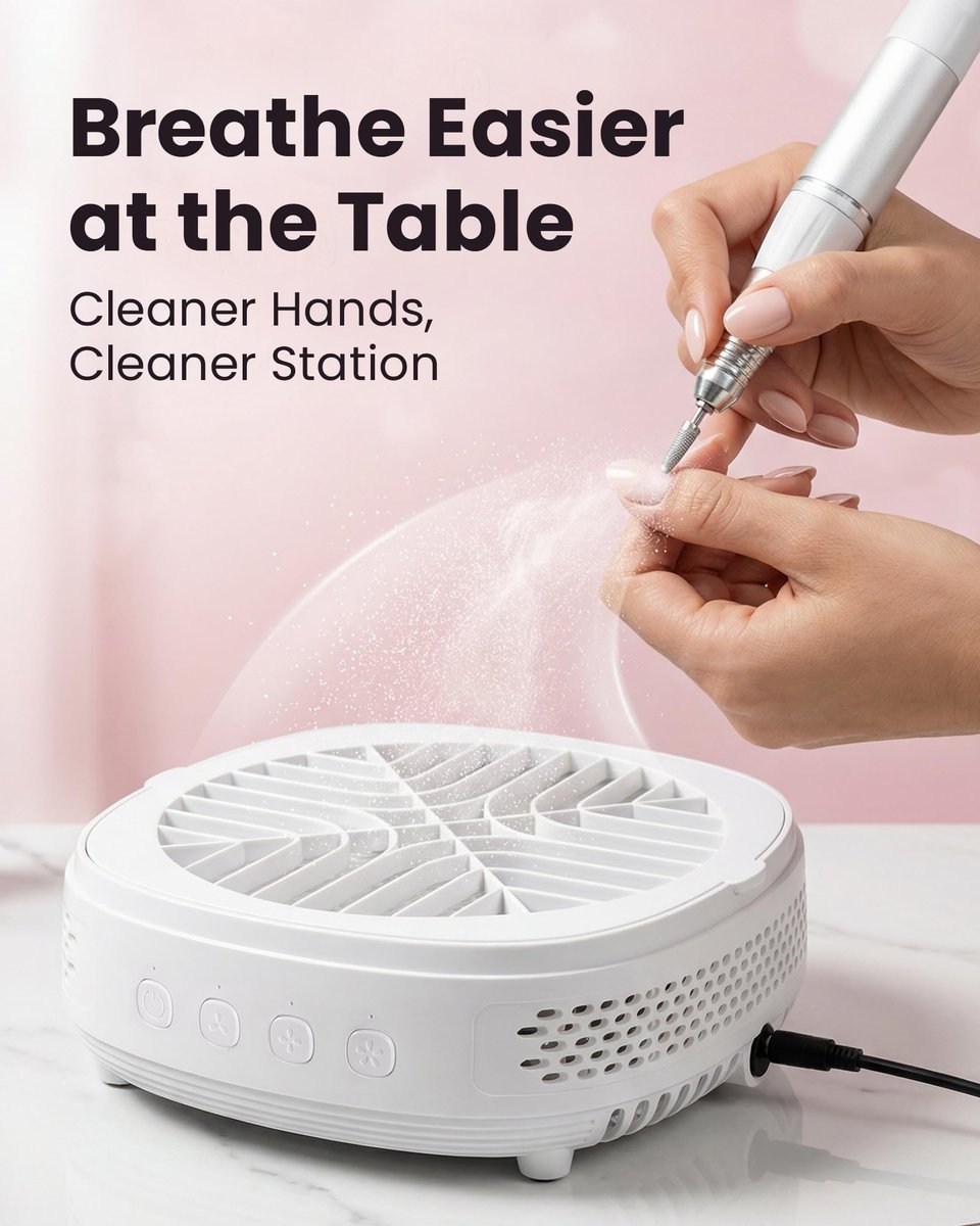 Voltrish Nail Dust Collector - Professional Vacuum Fan for Nail Tech, Quiet & Compact Dust Extractor for Nail Drill, Portable Accessory for DIY Artists (White) - görsel 3