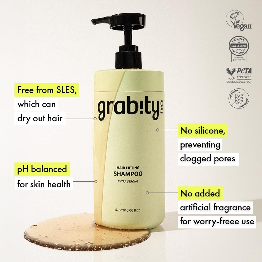 grabityg0.0 Hair Lifting Shampoo Extra Strong – Strengthening and Thickening Shampoo for Thinning Hair with Biotin and Salicylic Acid, Vegan and Sulfate-Free, 16.06 fl.oz. Avelisse