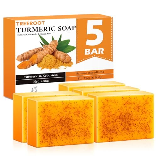 Treeroot Turmeric Soap 5 Pack - Kojic Acid Turmeric Soap Bar with Retinol, Collagen, Vitamin C & Shea Butter for Face & Body, SLS Free, 80g Each - görsel 2