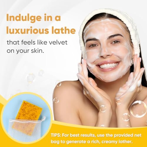 Treeroot Turmeric Soap 5 Pack - Kojic Acid Turmeric Soap Bar with Retinol, Collagen, Vitamin C & Shea Butter for Face & Body, SLS Free, 80g Each - görsel 12