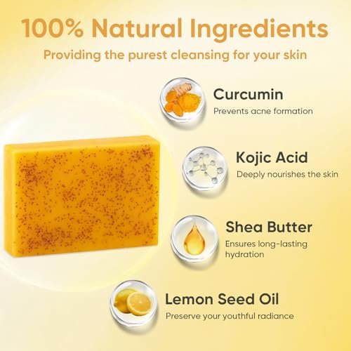 Treeroot Turmeric Soap 5 Pack - Kojic Acid Turmeric Soap Bar with Retinol, Collagen, Vitamin C & Shea Butter for Face & Body, SLS Free, 80g Each - görsel 6