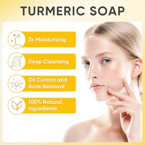 Treeroot Turmeric Soap 5 Pack - Kojic Acid Turmeric Soap Bar with Retinol, Collagen, Vitamin C & Shea Butter for Face & Body, SLS Free, 80g Each - görsel 4