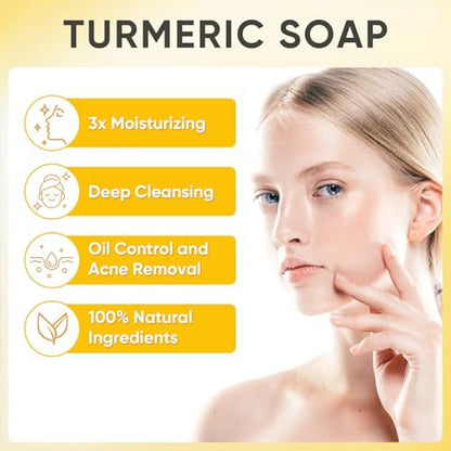 Treeroot Turmeric Soap 5 Pack - Kojic Acid Turmeric Soap Bar with Retinol, Collagen, Vitamin C & Shea Butter for Face & Body, SLS Free, 80g Each