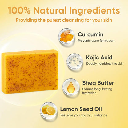 Treeroot Turmeric Soap 5 Pack - Kojic Acid Turmeric Soap Bar with Retinol, Collagen, Vitamin C & Shea Butter for Face & Body, SLS Free, 80g Each