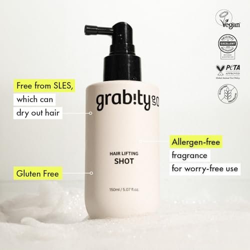 grab!ty G0.0 Hair Lifting Shot - Hair Thickening Spray, Vegan Root Lifter & Heat Protectant for Fine & Thinning Hair with Biotin & Salicylic Acid, Up to 48H Volume, 5.07 fl.oz. Avelisse
