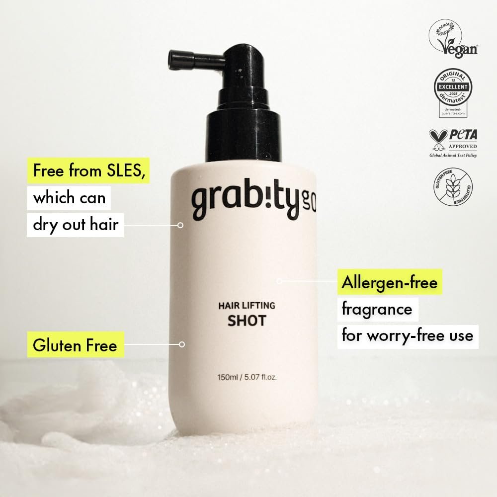 grab!ty G0.0 Hair Lifting Shot - Hair Thickening Spray, Vegan Root Lifter & Heat Protectant for Fine & Thinning Hair with Biotin & Salicylic Acid, Up to 48H Volume, 5.07 fl.oz. Avelisse