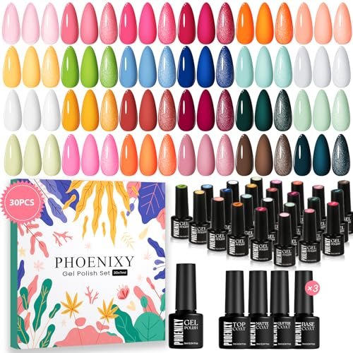 Phoenixy 30 PCS Gel Nail Polish Set - 24 Colors Soak Off Gel Polish with Base & Top Coat - Pink Blue Collection for Home Manicure Beginners Gift for Women - görsel 1