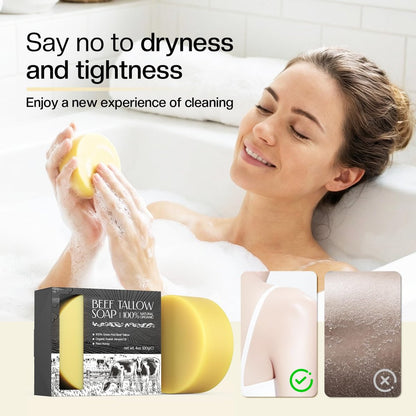 LHOPEBK Nature Tallow Soap for Moisturizing: Daily Face & Body Cleansing for Sensitive & Dry Skin — Made with Organic Grass-Fed Beef Tallow to Reduce Tightness After One Wash — 4.2 oz Bar
