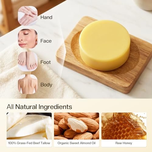 LHOPEBK Nature Tallow Soap for Moisturizing: Daily Face & Body Cleansing for Sensitive & Dry Skin — Made with Organic Grass-Fed Beef Tallow to Reduce Tightness After One Wash — 4.2 oz Bar - görsel 10