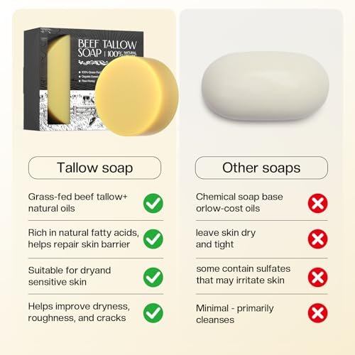 LHOPEBK Nature Tallow Soap for Moisturizing: Daily Face & Body Cleansing for Sensitive & Dry Skin — Made with Organic Grass-Fed Beef Tallow to Reduce Tightness After One Wash — 4.2 oz Bar - görsel 14