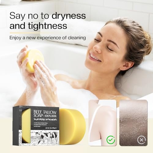 LHOPEBK Nature Tallow Soap for Moisturizing: Daily Face & Body Cleansing for Sensitive & Dry Skin — Made with Organic Grass-Fed Beef Tallow to Reduce Tightness After One Wash — 4.2 oz Bar - görsel 4