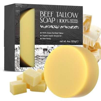 LHOPEBK Nature Tallow Soap for Moisturizing: Daily Face & Body Cleansing for Sensitive & Dry Skin — Made with Organic Grass-Fed Beef Tallow to Reduce Tightness After One Wash — 4.2 oz Bar