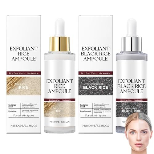 Rice Exfoliant Ampoule Duo - Black and White Face Peeling Solution, Moisturizing Pore Minimizer, 2-Pack, 100ml - görsel 2
