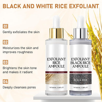Rice Exfoliant Ampoule Duo - Black and White Face Peeling Solution, Moisturizing Pore Minimizer, 2-Pack, 100ml