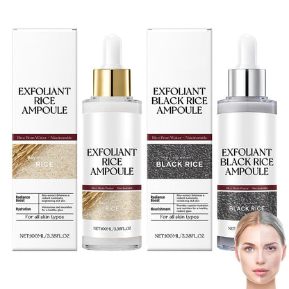 Rice Exfoliant Ampoule Duo - Black and White Face Peeling Solution, Moisturizing Pore Minimizer, 2-Pack, 100ml