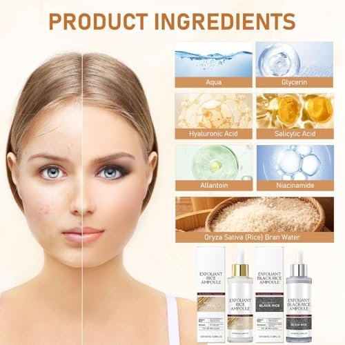 Rice Exfoliant Ampoule Duo - Black and White Face Peeling Solution, Moisturizing Pore Minimizer, 2-Pack, 100ml - görsel 4
