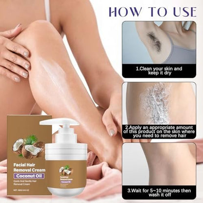 ROSINO Coconut Oil Facial Hair Removal Cream for Women – Gentle Depilatory Cream for Smooth, Hair-Free Skin (1 oz) Avelisse