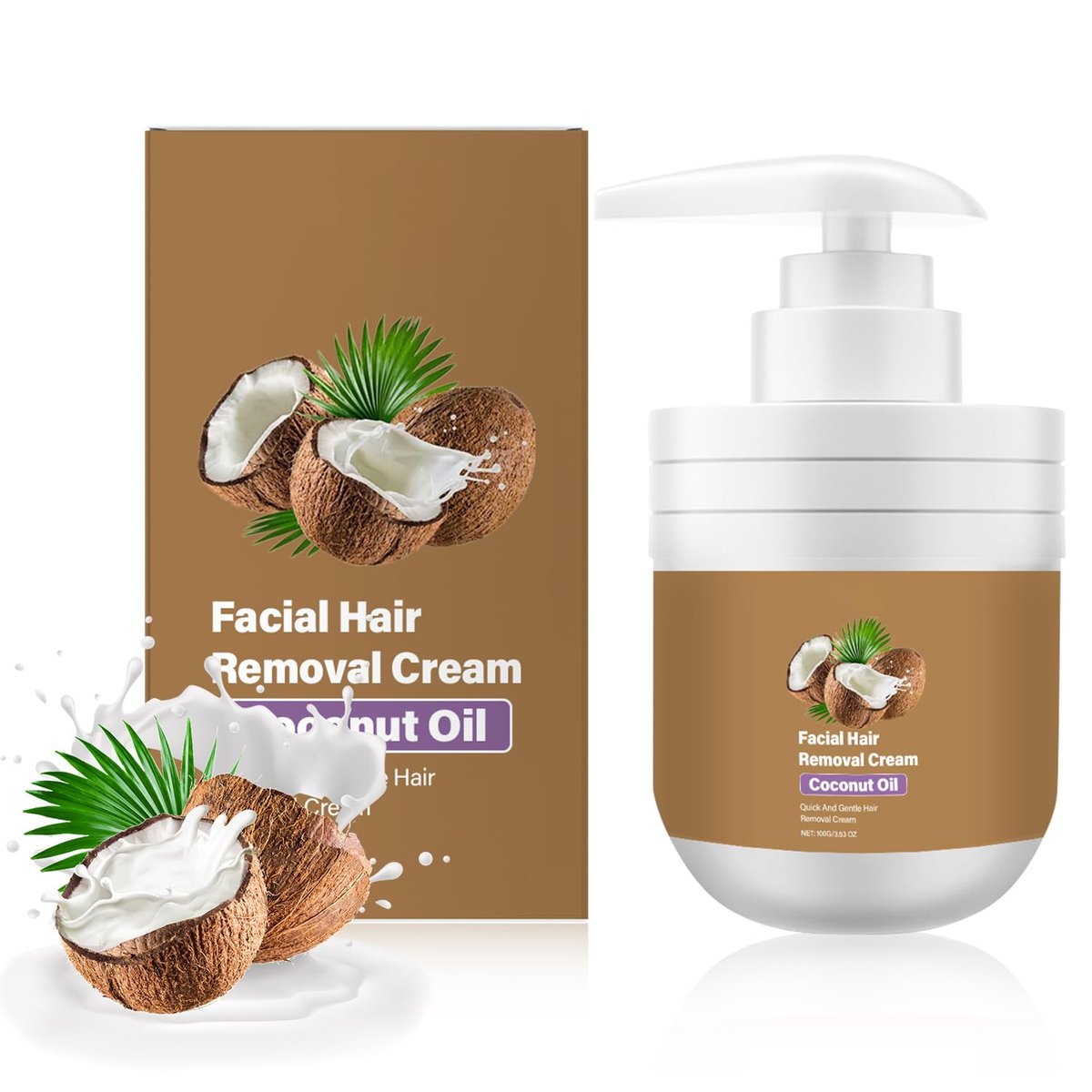 ROSINO Coconut Oil Facial Hair Removal Cream for Women – Gentle Depilatory Cream for Smooth, Hair-Free Skin (1 oz) Avelisse