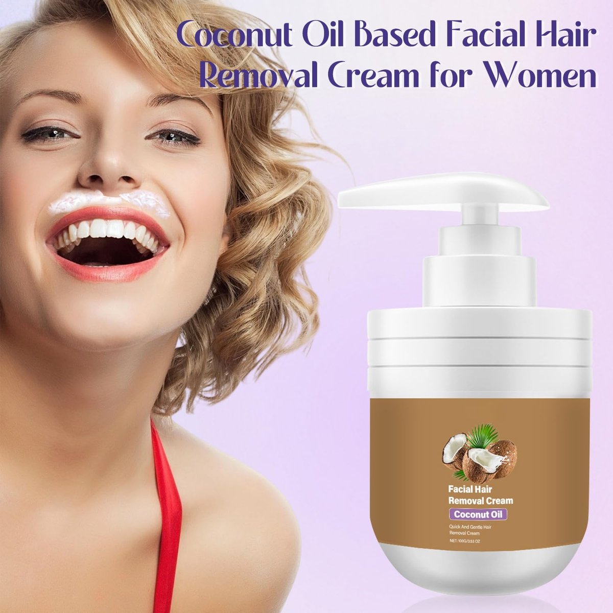 ROSINO Coconut Oil Facial Hair Removal Cream for Women – Gentle Depilatory Cream for Smooth, Hair-Free Skin (1 oz) Avelisse