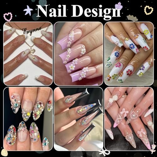 8 Boxes Nail Charms and Gems for Manicure – Flat Pearls, Nail Flowers, Rhinestones, and Charms for Nail Art – Colorful Pearl Nail Charm Set with Bows, Multi Shapes Flatback Nail Design Kit - görsel 14