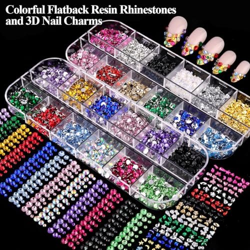 8 Boxes Nail Charms and Gems for Manicure – Flat Pearls, Nail Flowers, Rhinestones, and Charms for Nail Art – Colorful Pearl Nail Charm Set with Bows, Multi Shapes Flatback Nail Design Kit - görsel 6
