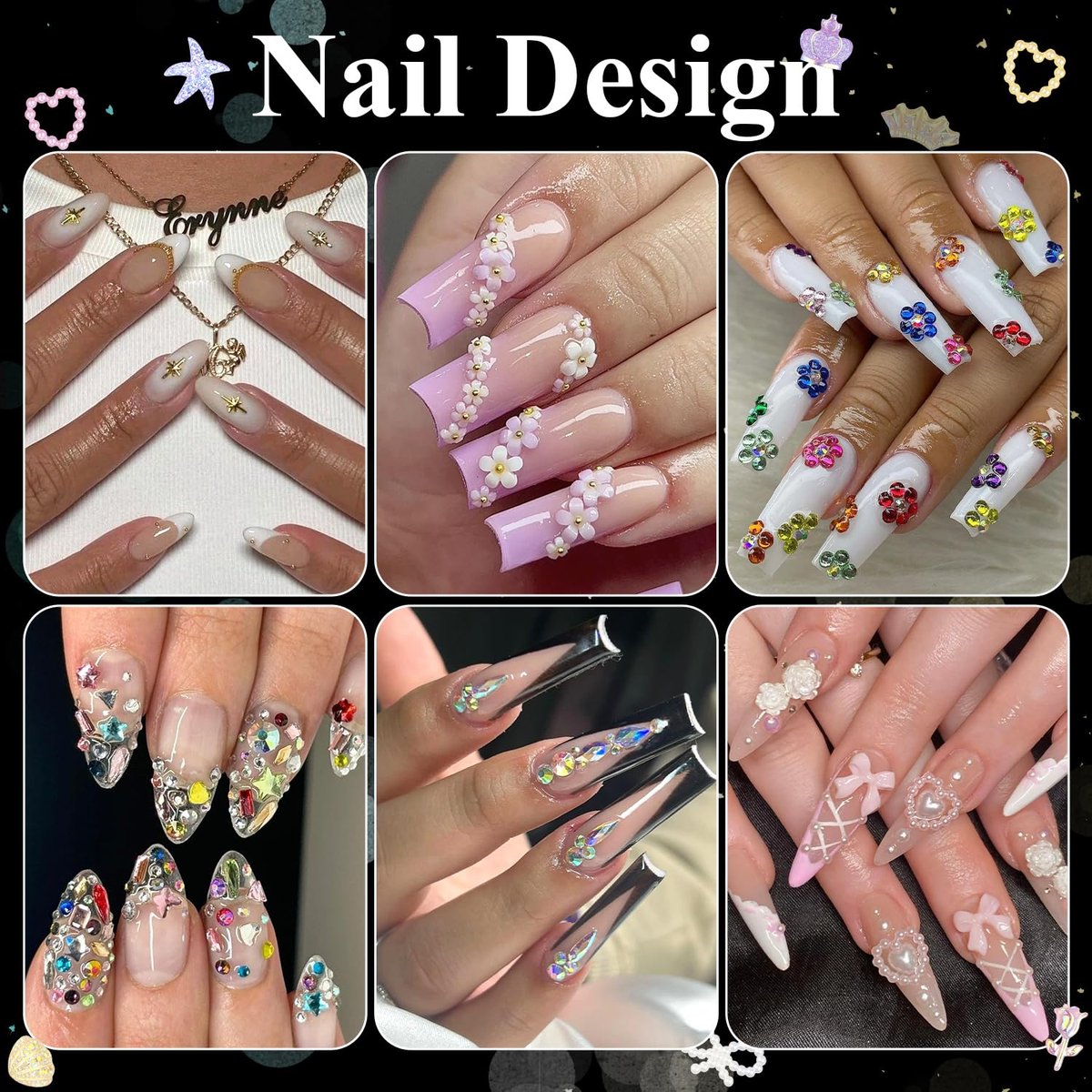 8 Boxes Nail Charms and Gems for Manicure – Flat Pearls, Nail Flowers, Rhinestones, and Charms for Nail Art – Colorful Pearl Nail Charm Set with Bows, Multi Shapes Flatback Nail Design Kit - görsel 13